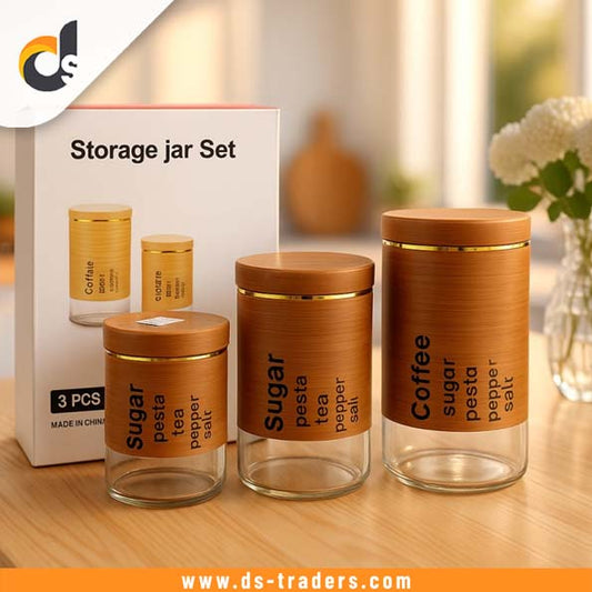 3PCs Airtight Glass Storage Jar Set with Wooden Lid