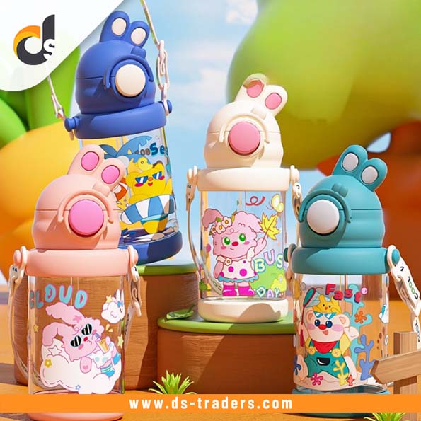 Cute Bunny-Themed Kids Water Bottles with Strap
