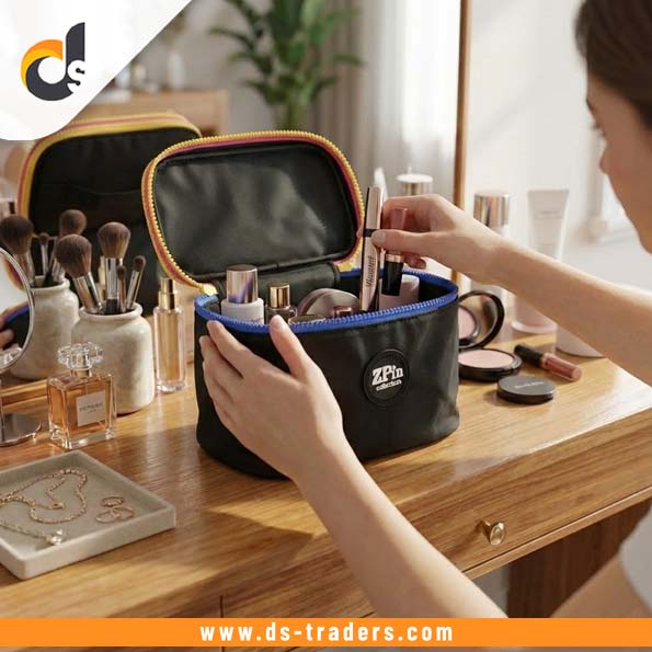 Portable Golden Makeup & Cosmetic Bags