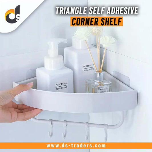 Triangle Shape Self Adhesive Corner Shelf With Hooks