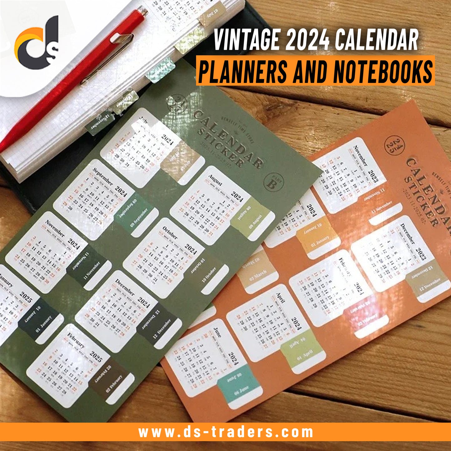 Pack Of 2 - 2024 Calendar Sticker for Planners and Notebooks.