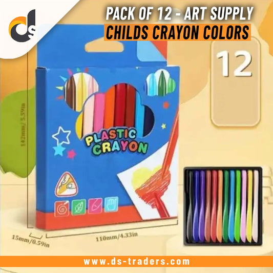 Pack of 12 - Art Supply Childs Plastic Crayon Colors