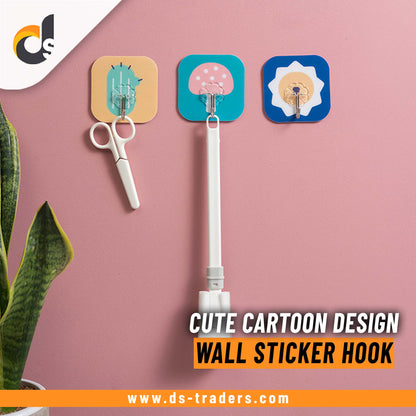 Pack Of 2 - Cute Cartoon Design Wall Sticker Hook (Random Design)