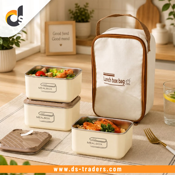 3PCs Stainless Steel Square Insulated Boxes