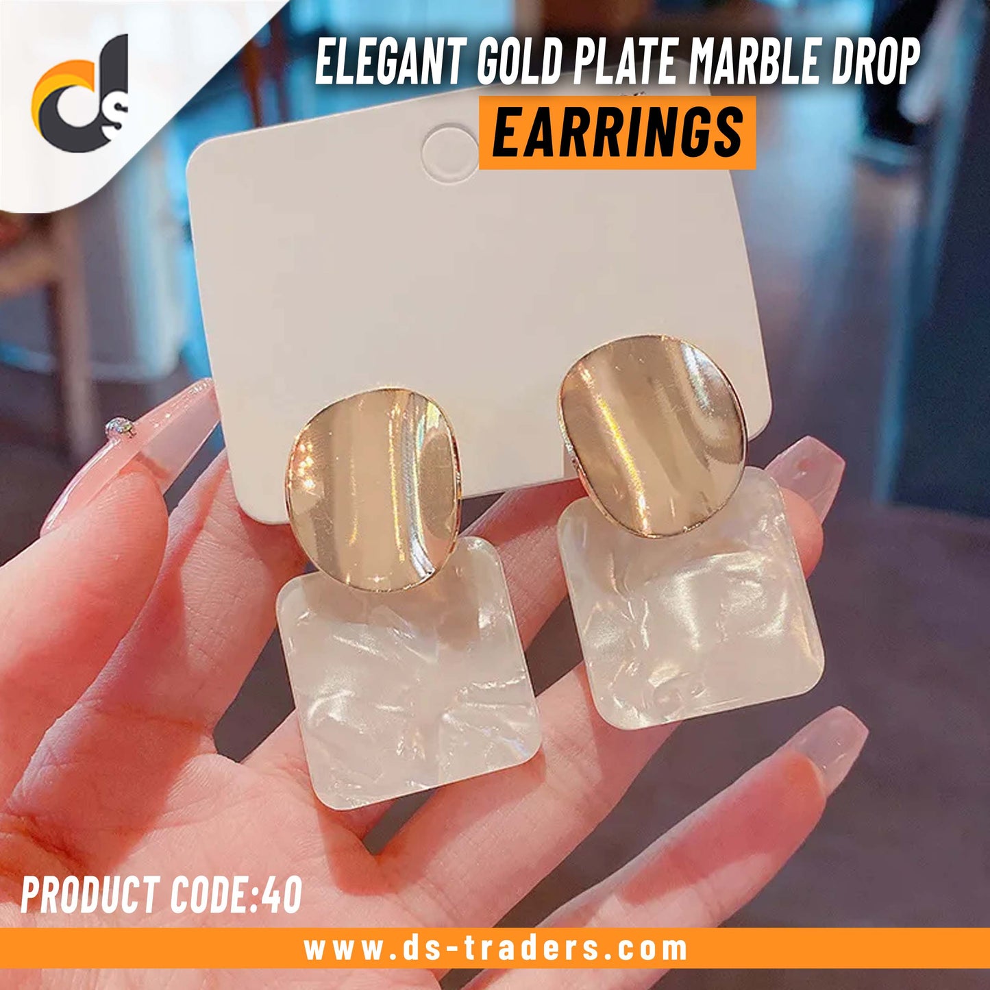 Elegant Gold Plate Marble Drop Earrings
