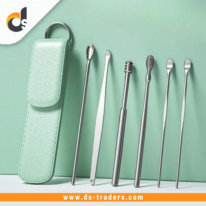 6PCS Ear Pick Cleaning Tools In Leather Case