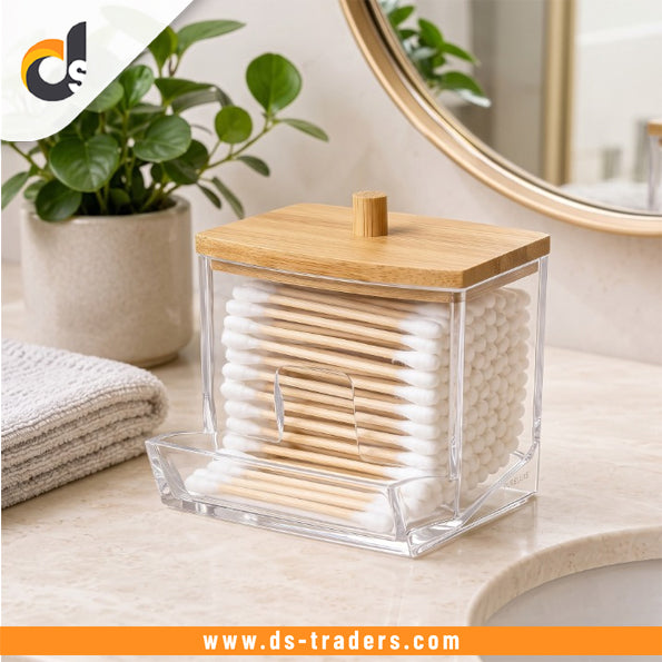 Cotton Bud Storage Box With Wooden Lid
