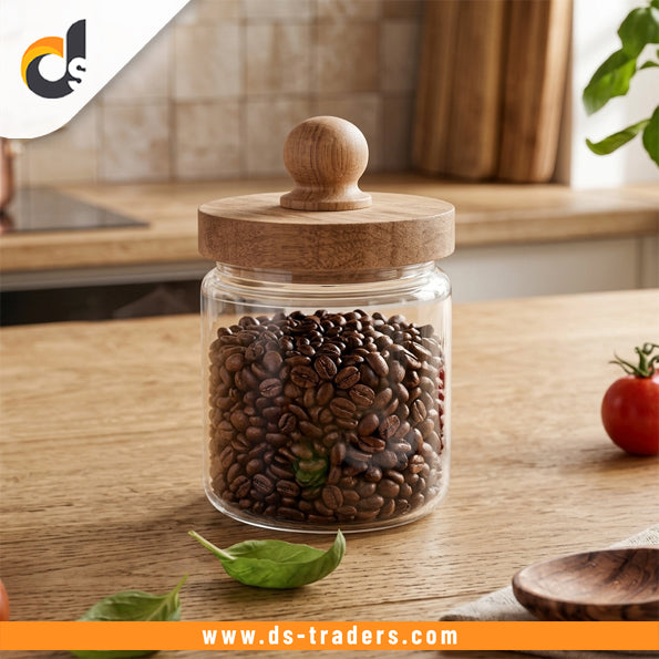 Glass Storage Canister With Wooden Cap