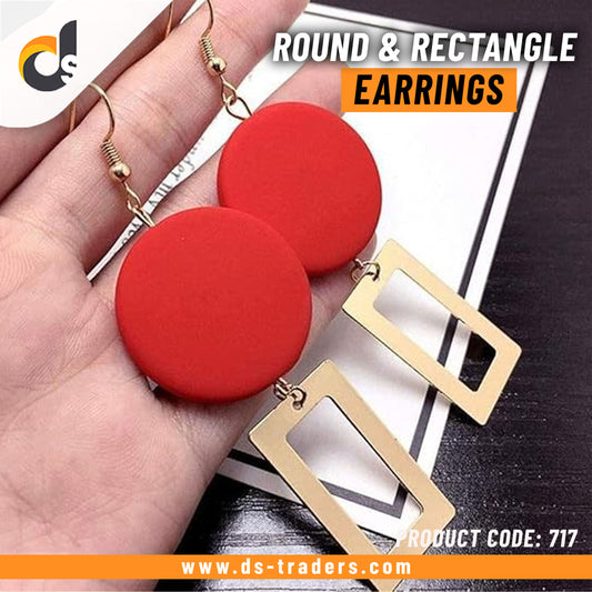 Wooden Round & Rectangle Earrings _DS Traders