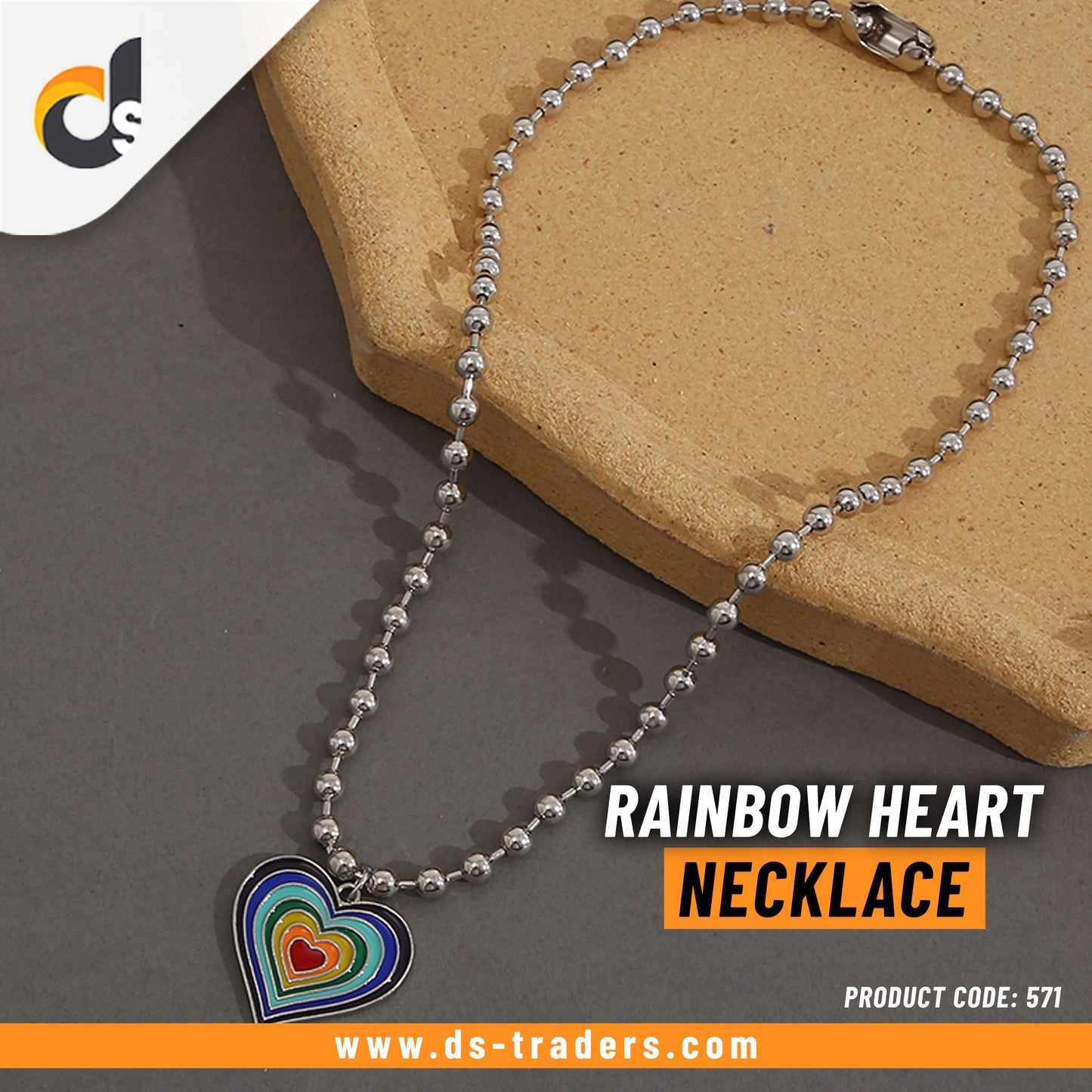 Rainbow Heart Shape Pendant Necklace