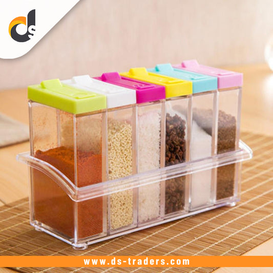 6Pcs Spice Jar Set Home Storage Container with Tray Rack.