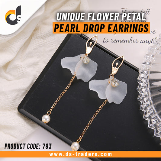 Unique Flower Petal Pearl Drop Earrings