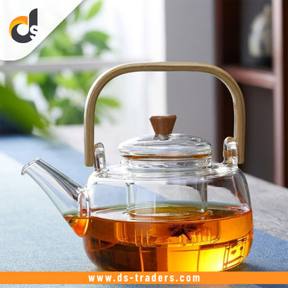 Elegant Glass Tea Kettle with Wooden Handle