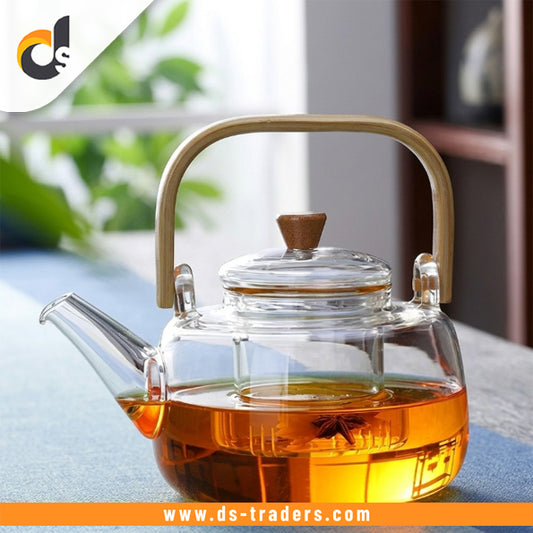 Elegant Glass Tea Kettle with Wooden Handle