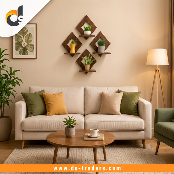 4PCs Wooden Geometric Wall Shelf