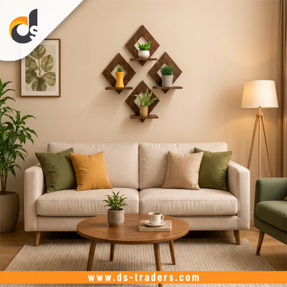 4PCs Wooden Geometric Wall Shelf