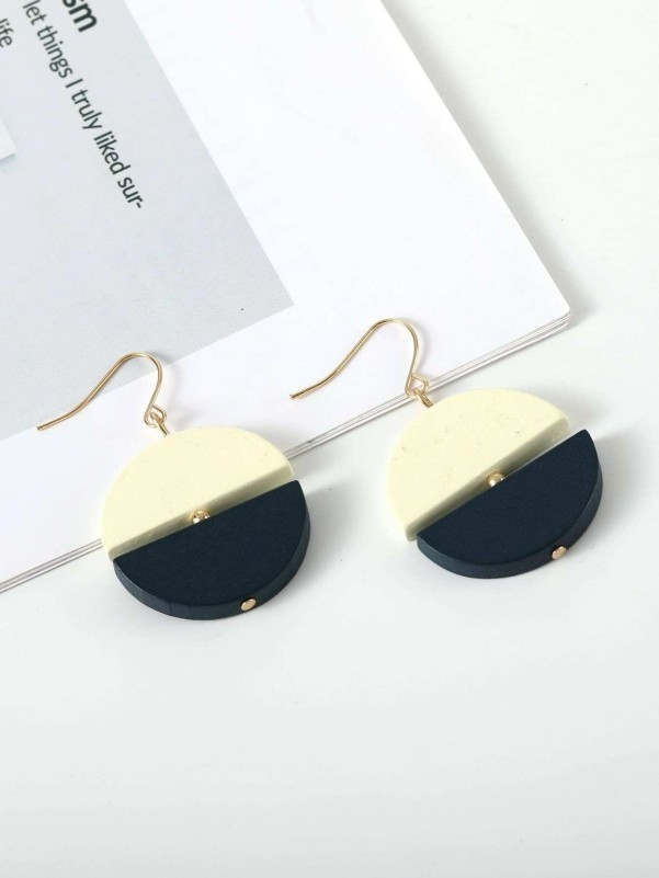 Two Tone Round Drop Earrings