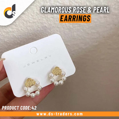 Glamorous Rose & Pearl Earrings