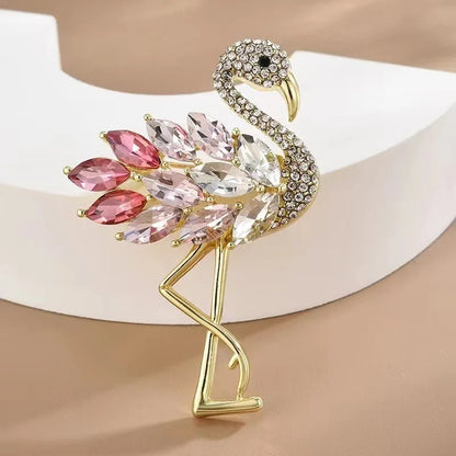 Cute Pink Flamingo Crystal Pin Brooch