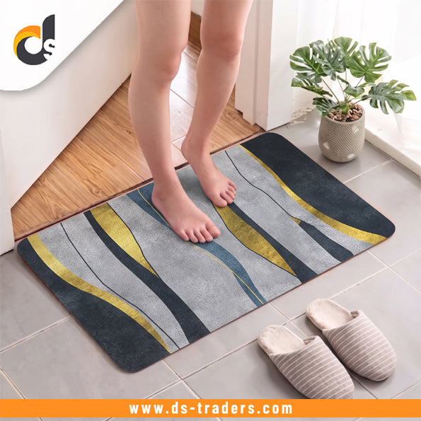 Grey & Yellow Striped Floor Mat (Random Design)