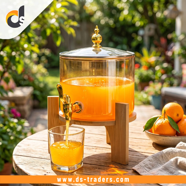 Premium Beverage Dispenser With Lid & Wooden Stand 2.6L