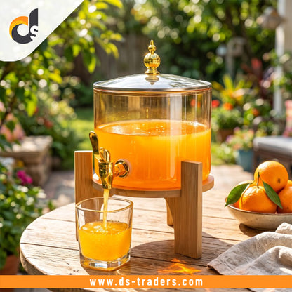Premium Beverage Dispenser With Lid & Wooden Stand 2.6L