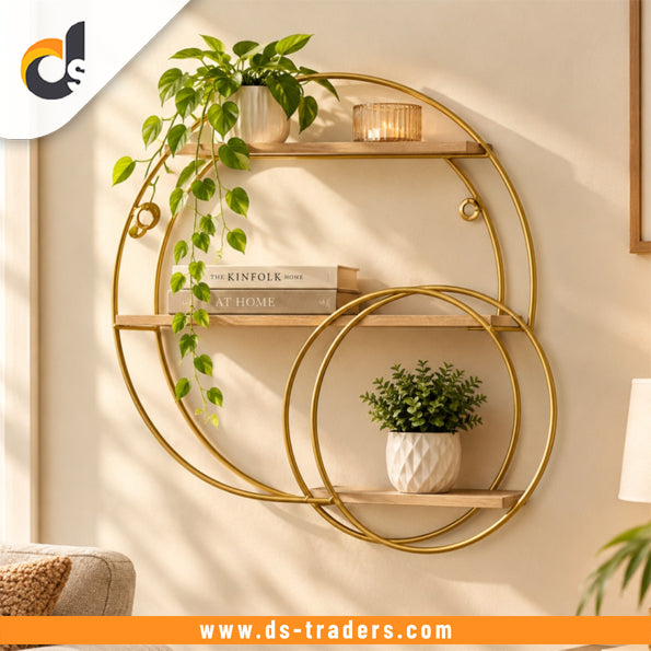Luxury 3-Tier Metal & Wood Wall Shelves