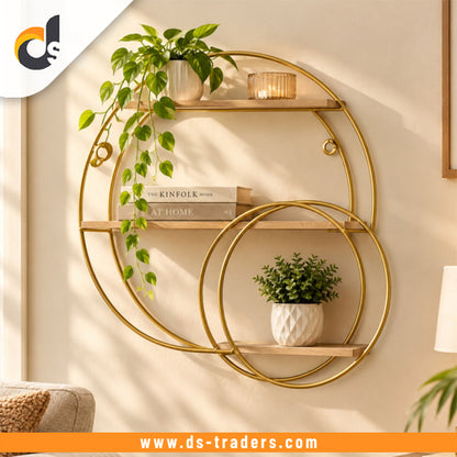 Luxury 3-Tier Metal & Wood Wall Shelves