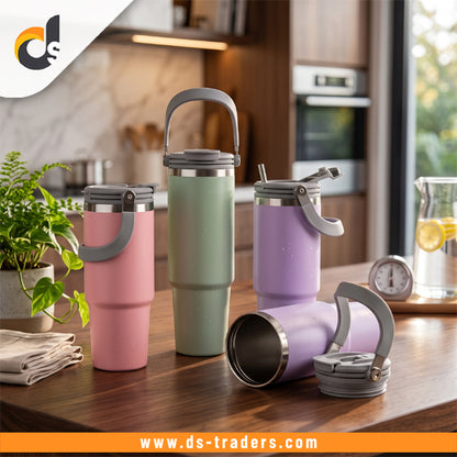 Stainless Steel Tumbler With Handle & Straw 890ML