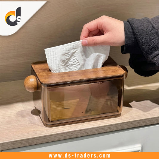 Luxury Transparent Wooden Tissue Organizer