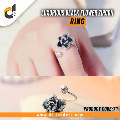 Luxurious Black Flower Zircon Ring