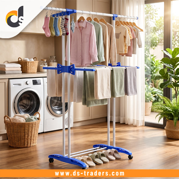 Portable Folding Clothes Drying Rack With Wheels