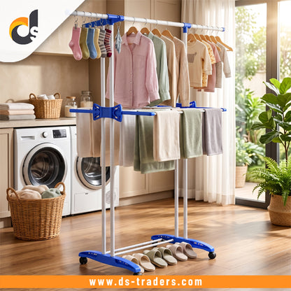 Portable Folding Clothes Drying Rack With Wheels