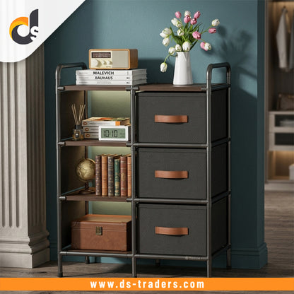 3-Drawer Fabric Storage With Side Shelves
