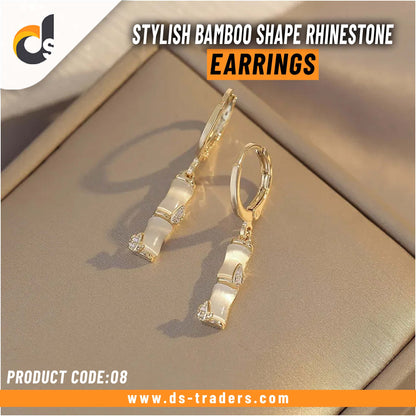 Stylish Bamboo Shape Rhinestone Earrings