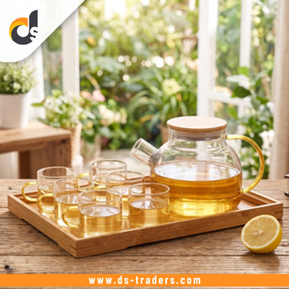 8PCs Glass Tea Kettle Set With Wooden Tray