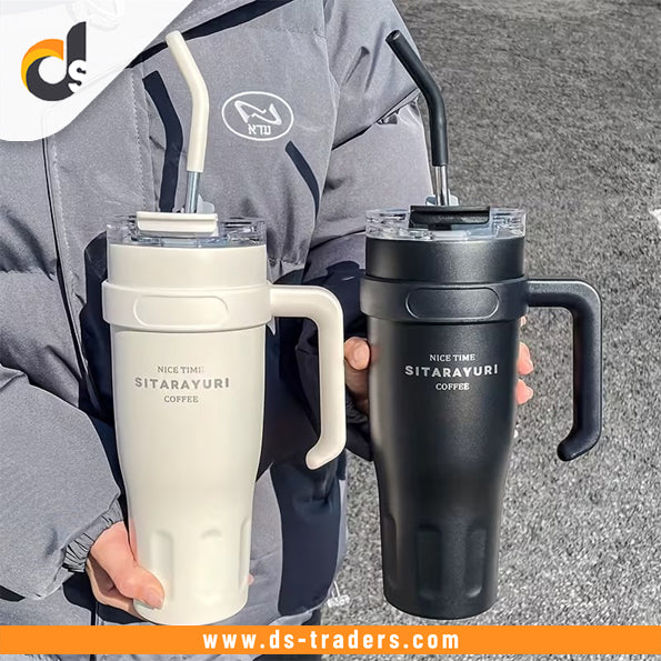 Stainless Steel Travel Tumbler With Handle & Straw