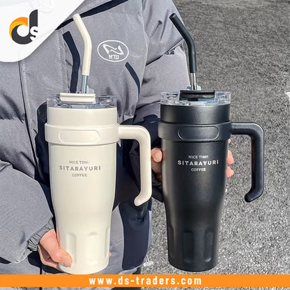 Stainless Steel Travel Tumbler With Handle & Straw