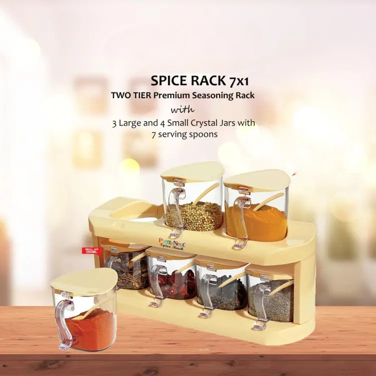 2 Tier Condiments & Spice Rack with 7 Spice Jars - DS Traders
