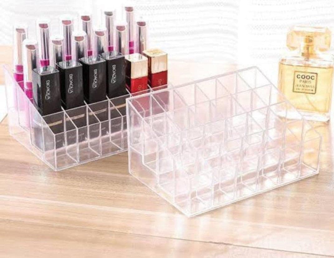 24 Grid Stand Solid Lip Stick Cosmetic Storage Box Organizer Case Makeup Display Holder Transparent - DS Traders