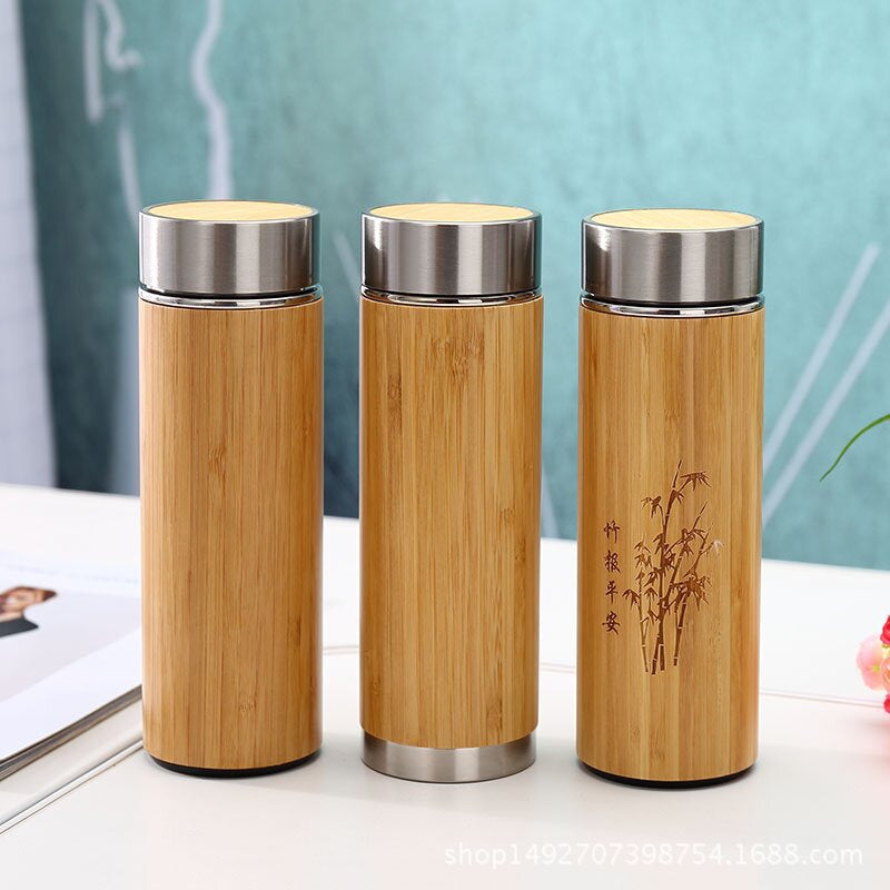 Vacuum Insulated Bamboo Coffee Mugs.