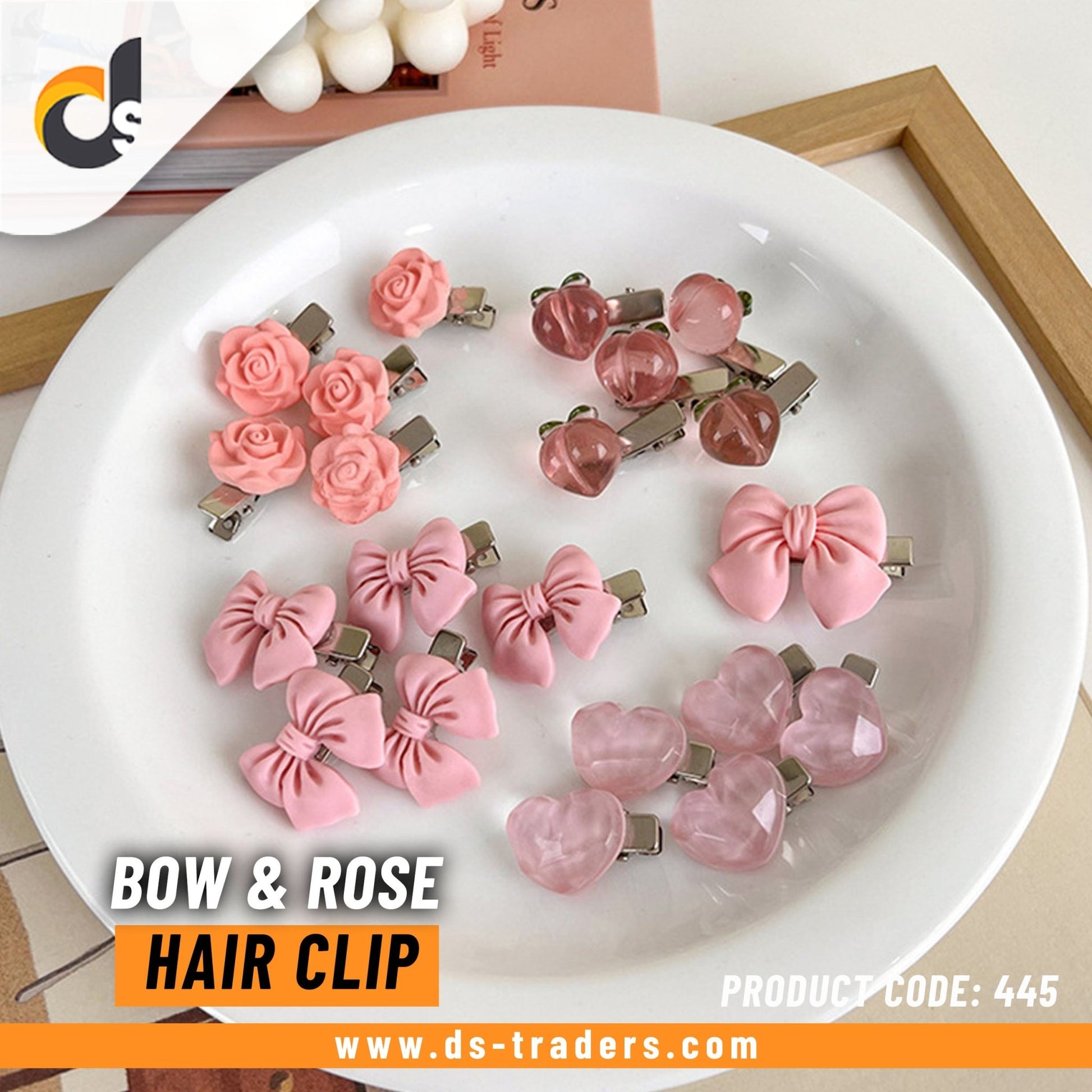 2Pcs Bow & Rose Hair Clip - DS Traders