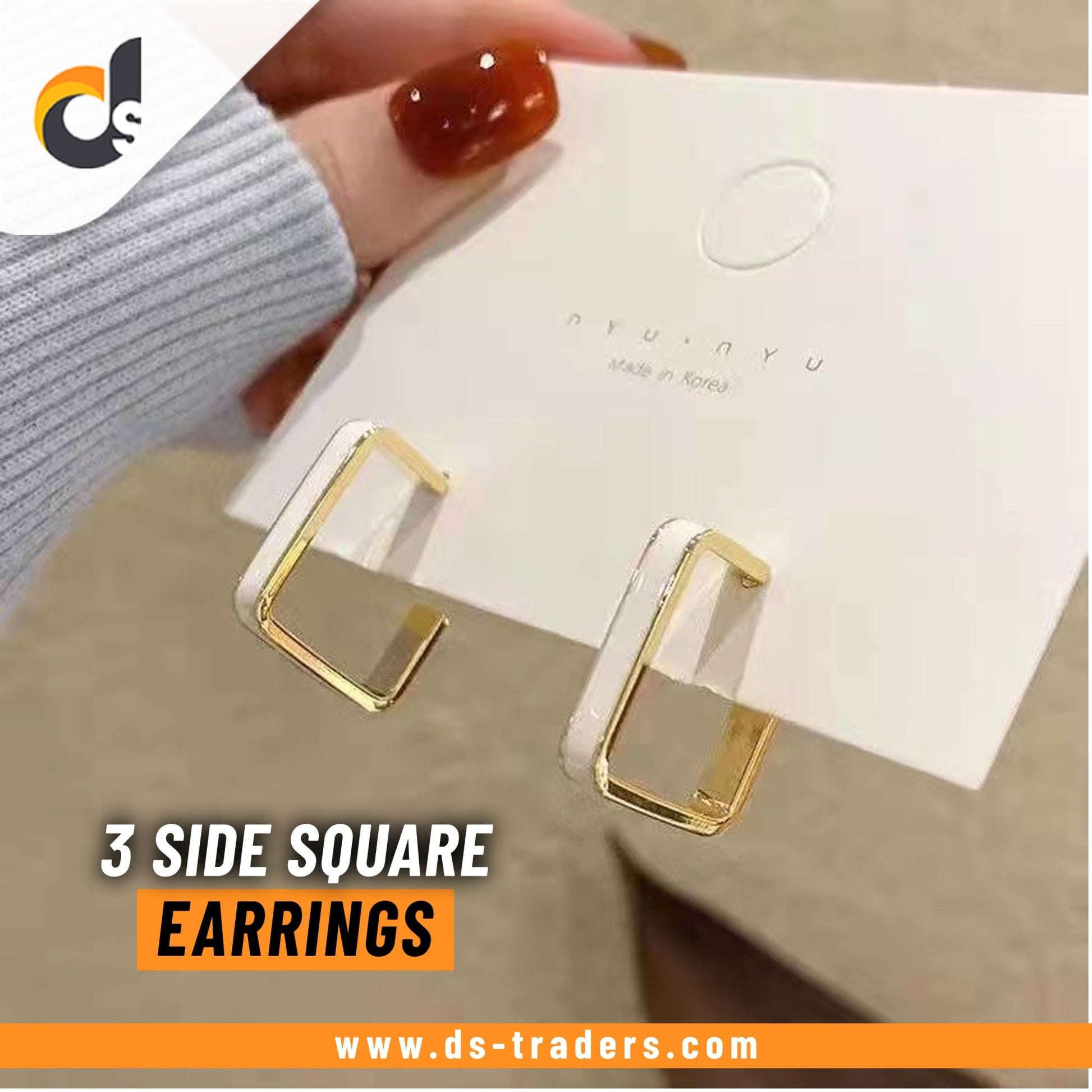 3 Side Square Earrings - DS Traders