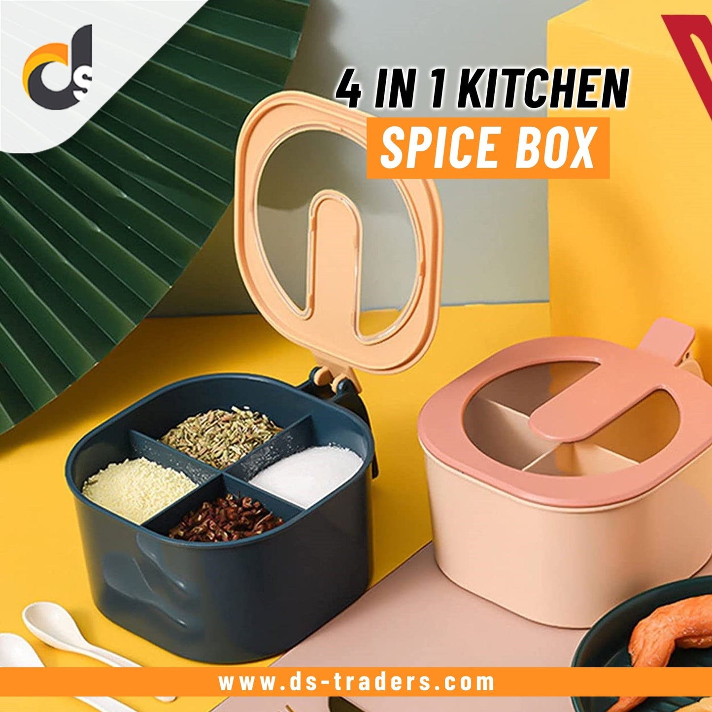 4 In 1 Partition Kitchen Seasoning Spice Box with Spoons - DS Traders