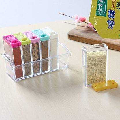 6Pcs Spice Jar Set Home Storage Container with Tray Rack. - DS Traders