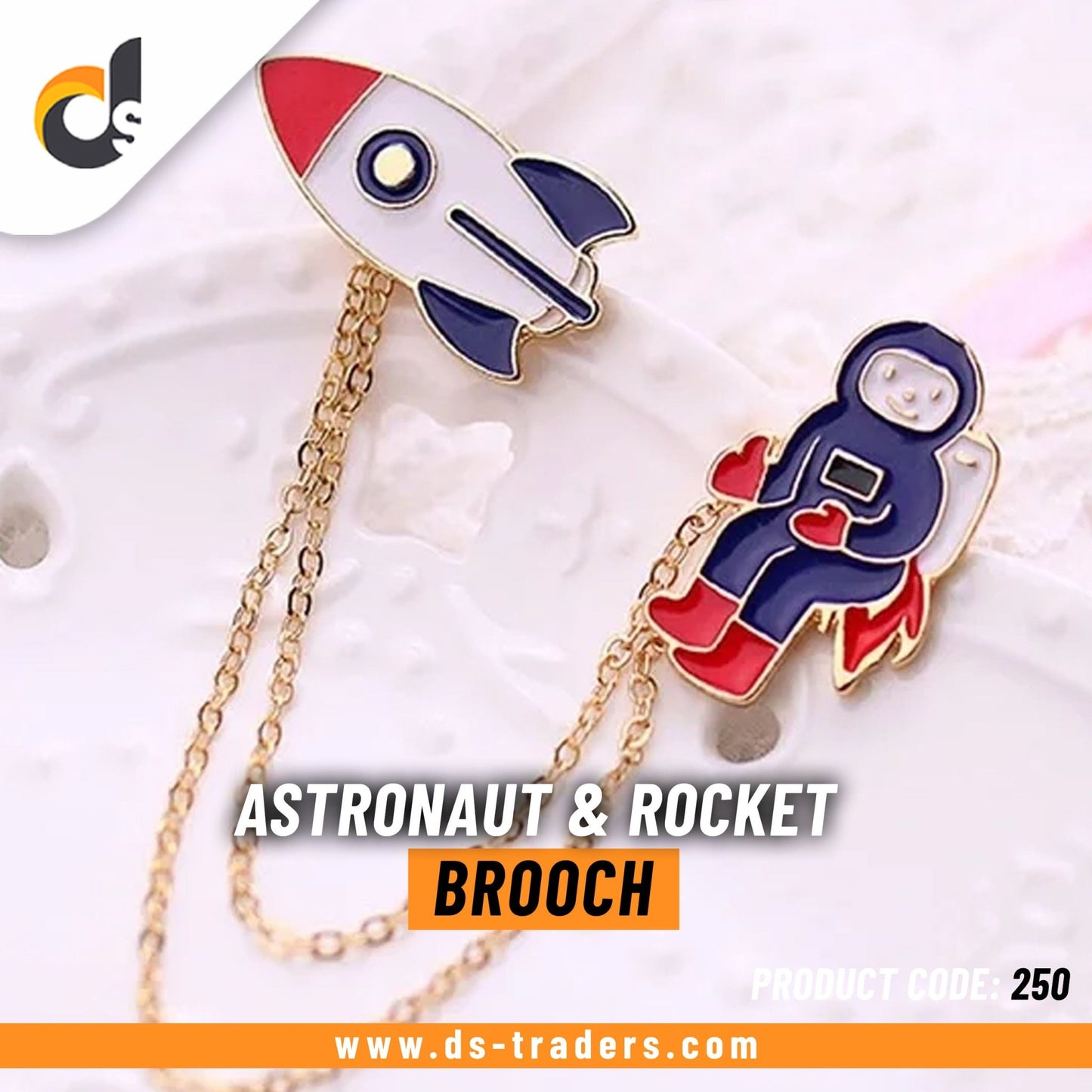 Astronaut & Rocket Chain Brooch - DS Traders