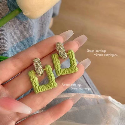 Avacado Green Square Earrings - DS Traders