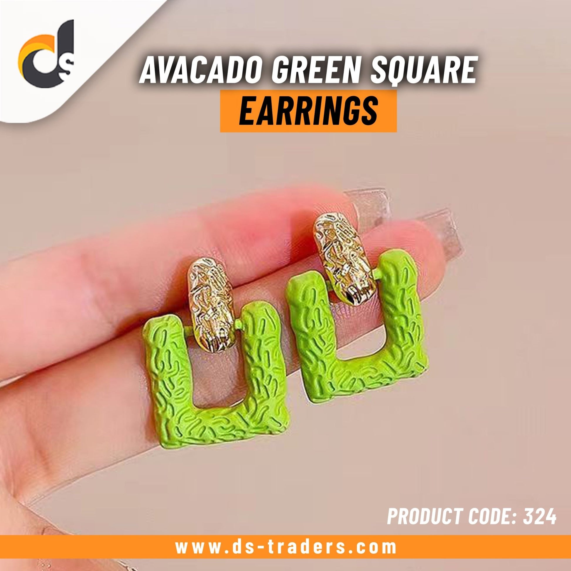 Avacado Green Square Earrings - DS Traders