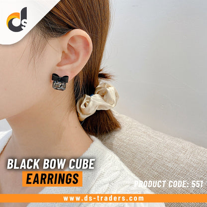Black Bow Cube Earrings - DS Traders