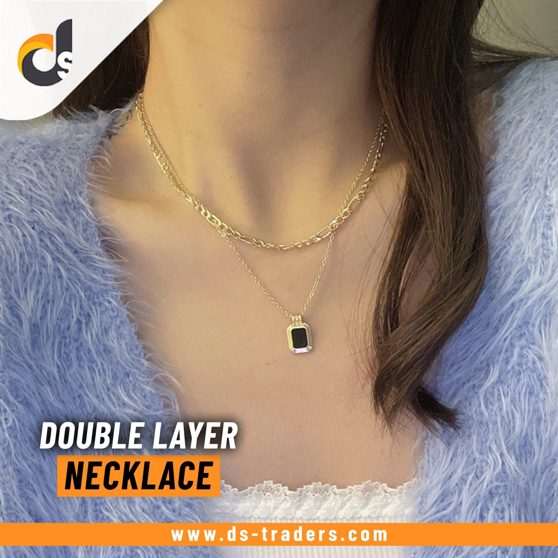 Black Color Double Layer Square Design Necklace - DS Traders